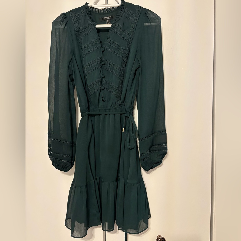 Ever New Dark Teal Long Sleeve Tiered Dress with Lace Trim